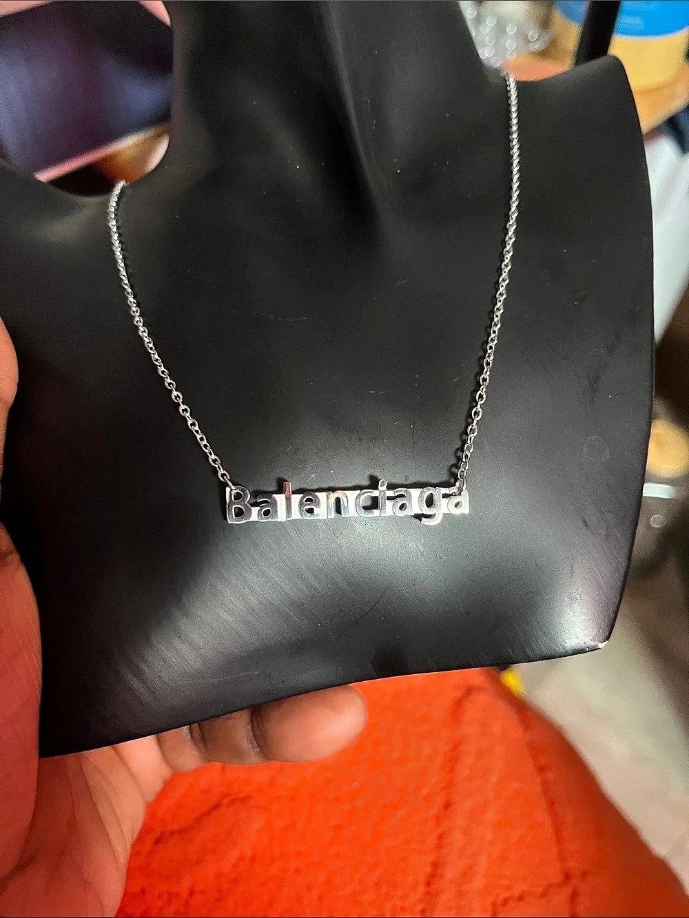 Silver-Tone Logo Pendant Necklace Like New